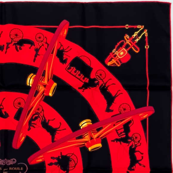NWT Hermes Scarf “Paris qui Roule” in Black/Red - Picture 7 of 9